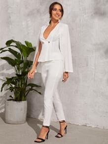 SHEIN Privé Double Breasted Cape Blazer and Tailored Trousers Set - White - View 4