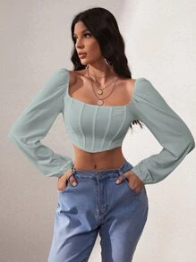 SHEIN SXY 燈籠袖方領短款上衣 - 薄荷綠 - 查看 1
