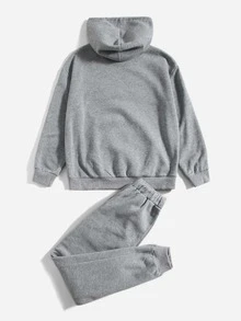 SHEIN EZwear 落肩袖抽繩保暖連帽衫和衛褲 - 淺灰色 - 查看 2