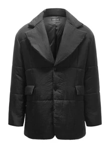 Manfinity NXTstreet Men Lapel Collar Button Front Padded Coat - Black - View 1