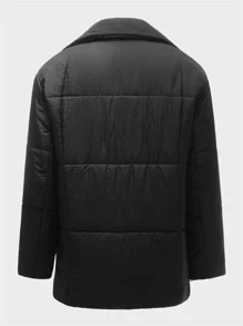 Manfinity NXTstreet Men Lapel Collar Button Front Padded Coat - Black - View 2