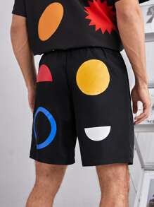 Sherwan Rozan 男士撞色幾何印花短褲 - 黑色 - 查看 2