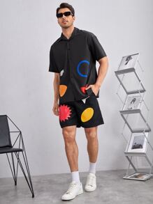 Sherwan Rozan 男士撞色幾何印花短褲 - 黑色 - 查看 5
