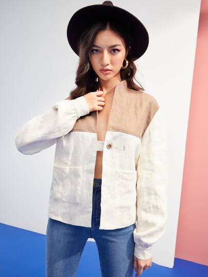 VICKIE Two Tone Pocket Patched Jacket