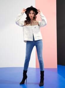 VICKIE Two Tone Pocket Patched Jacket - Multicolor - View 5