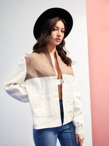 VICKIE Two Tone Pocket Patched Jacket - Multicolor - View 6