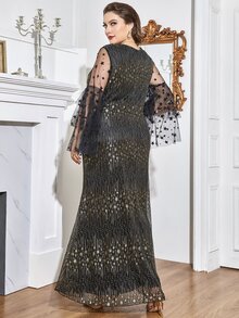 Đầm Plus Size Tương phản Mesh Hình học Hấp dẫn - Nhiều màu - Xem 2