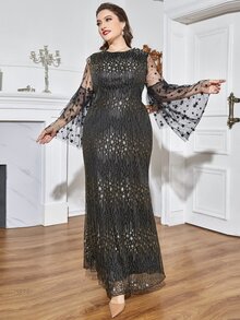 Đầm Plus Size Tương phản Mesh Hình học Hấp dẫn - Nhiều màu - Xem 3