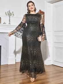 Đầm Plus Size Tương phản Mesh Hình học Hấp dẫn - Nhiều màu - Xem 4