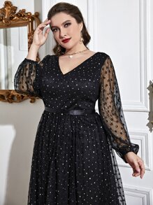 Modelyn 大码 Galaxy 网眼灯笼袖连衣裙 - 黑色 - 查看 3