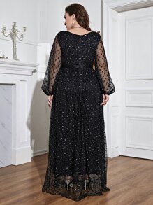 Modelyn 大码 Galaxy 网眼灯笼袖连衣裙 - 黑色 - 查看 4
