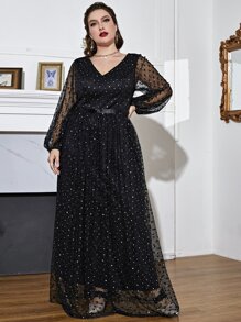 Modelyn 大码 Galaxy 网眼灯笼袖连衣裙 - 黑色 - 查看 2