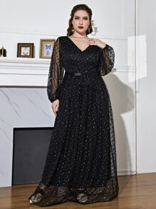 Modelyn 大码 Galaxy 网眼灯笼袖连衣裙 - 黑色 - 查看 5