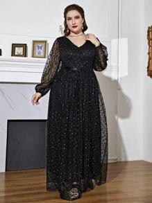 Modelyn 大码 Galaxy 网眼灯笼袖连衣裙 - 黑色 - 查看 6