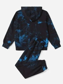 SHEIN 男孩卡通臉圖案紮染連帽衫和腰部抽繩衛褲 - 彩色 - 查看 2