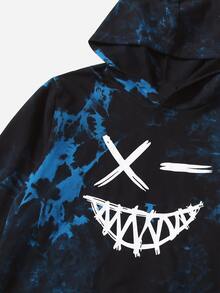 SHEIN 男孩卡通臉圖案紮染連帽衫和腰部抽繩衛褲 - 彩色 - 查看 3