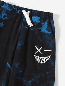 SHEIN 男孩卡通臉圖案紮染連帽衫和腰部抽繩衛褲 - 彩色 - 查看 4