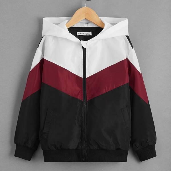 

Boys Colorblock Zip Front Hooded Jacket, Multicolor
