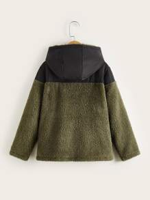 SHEIN Boys Letter Graphic Zip Up Colourblock Hooded Flannel Jacket - Multicolor - View 2