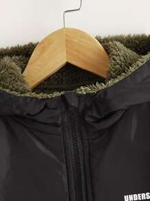 SHEIN Boys Letter Graphic Zip Up Colourblock Hooded Flannel Jacket - Multicolor - View 4