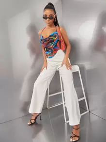 SHEIN BAE Top halter de espalda abierta con cordón con estampado de mármol - Multicolor - Ver 5