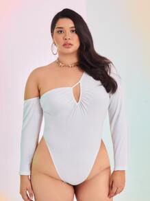 SHEIN Privé Sexy Vlak Bodysuit grote maat Uitgeknipt Ruches