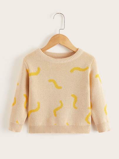 女孩圖案圓領套頭毛衣