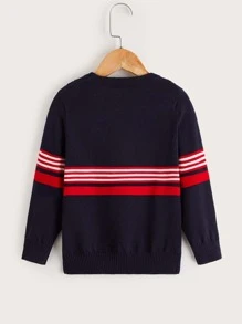 Toddler Girls Striped Cable Knit Jumper - Navy Blue - View 2