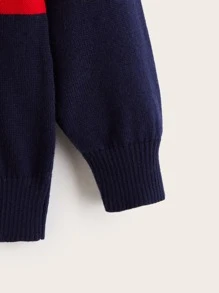 Toddler Girls Striped Cable Knit Jumper - Navy Blue - View 4