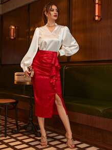 Modelyn Chain Detail Lantern Sleeve Blouse - White - View 3