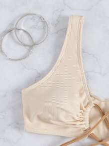 Rib Tie Back Bikini For Summer Beach - Beige - View 4
