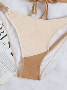 Rib Tie Back Bikini For Summer Beach - Beige - View 7