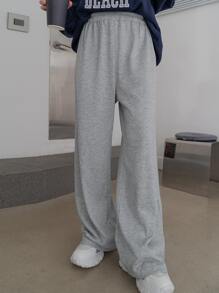 DAZY Solid Elastic Waist Joggers - Grey - View 1