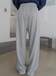 DAZY Solid Elastic Waist Joggers - Grey - View 2