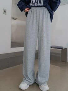 DAZY Solid Elastic Waist Joggers - Grey - View 4