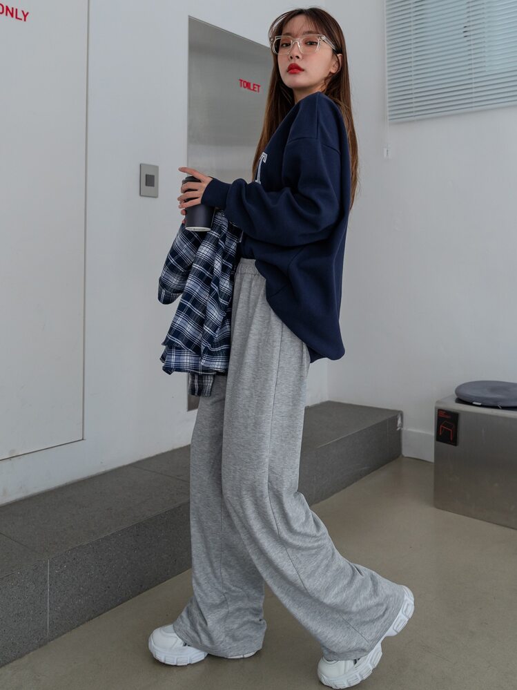 DAZY Solid Elastic Waist Joggers - Grey - View 5