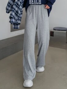 DAZY Solid Elastic Waist Joggers - Grey - View 6