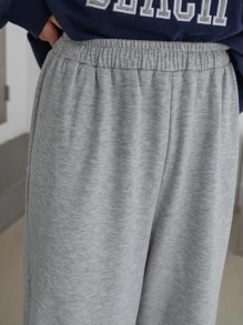 DAZY Solid Elastic Waist Joggers - Grey - View 7