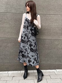 DAZY Váy hai dây nhung nhuộm loang không có áo phông, bèo nhún - Nhiều màu - Xem 6