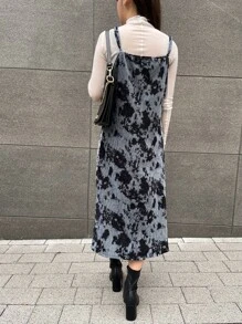 DAZY Váy hai dây nhung nhuộm loang không có áo phông, bèo nhún - Nhiều màu - Xem 2