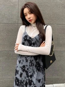 DAZY Váy hai dây nhung nhuộm loang không có áo phông, bèo nhún - Nhiều màu - Xem 7