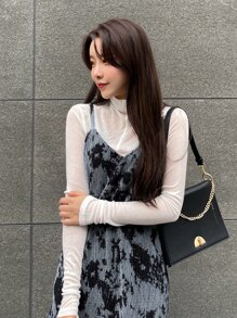 DAZY Váy hai dây nhung nhuộm loang không có áo phông, bèo nhún - Nhiều màu - Xem 5