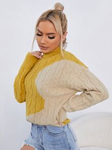SHEIN Damskie Swetry Kolorowy Blok Codzienny - Musztardowy żółty - Zobacz 5
