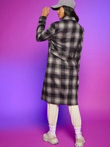 SHEIN EZwear 格紋印花雙排釦花呢外套 - 彩色 - 查看 2