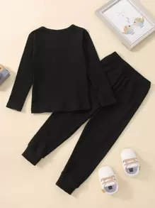 SHEIN Toddler Boys 2pcs Solid Ribbed Tee & 2pcs Joggers