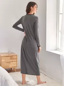 SHEIN Unity Contrast Lace Trim Slogan Graphic Nightdress, Fall - Grey - View 2