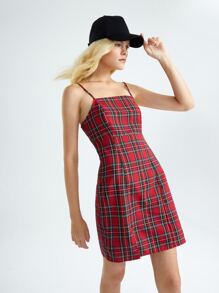 SHEIN Tartan Slit Hem Cami Dress - Multicolor - View 5
