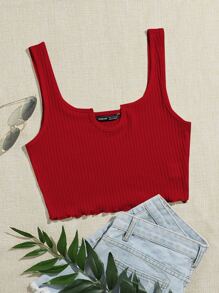 SHEIN EZwear Áo hai dây Xù nhỏ Gân đan màu trơn Giải trí - Đỏ - Xem 1