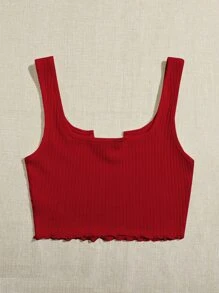 SHEIN EZwear Áo hai dây Xù nhỏ Gân đan màu trơn Giải trí - Đỏ - Xem 2