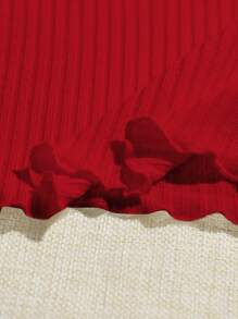 SHEIN EZwear Áo hai dây Xù nhỏ Gân đan màu trơn Giải trí - Đỏ - Xem 4